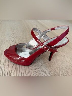 Marc Fisher Red Patent Peep-Toe Slingback Heels